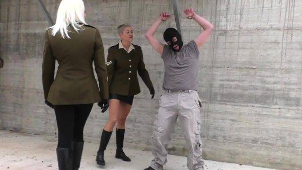 Military doms outdoor BDSM ballbusting and face slapping on allbdsmporn.com